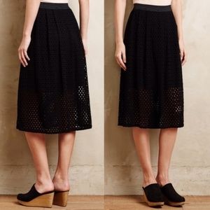 Anthropologie Laser-cut Midi Black Skirt